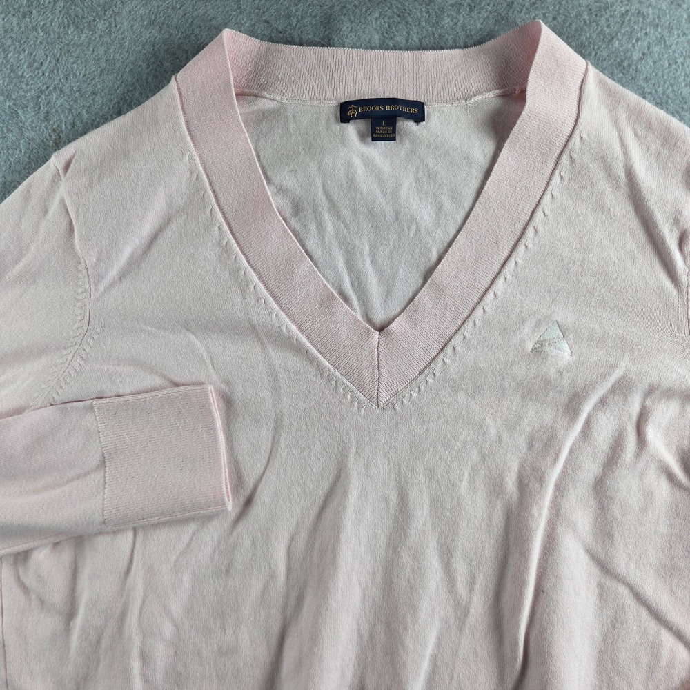 Brooks Brothers Sweater Womens Large Pink Pima Cotton V-Neck Long Sleeve Classic
